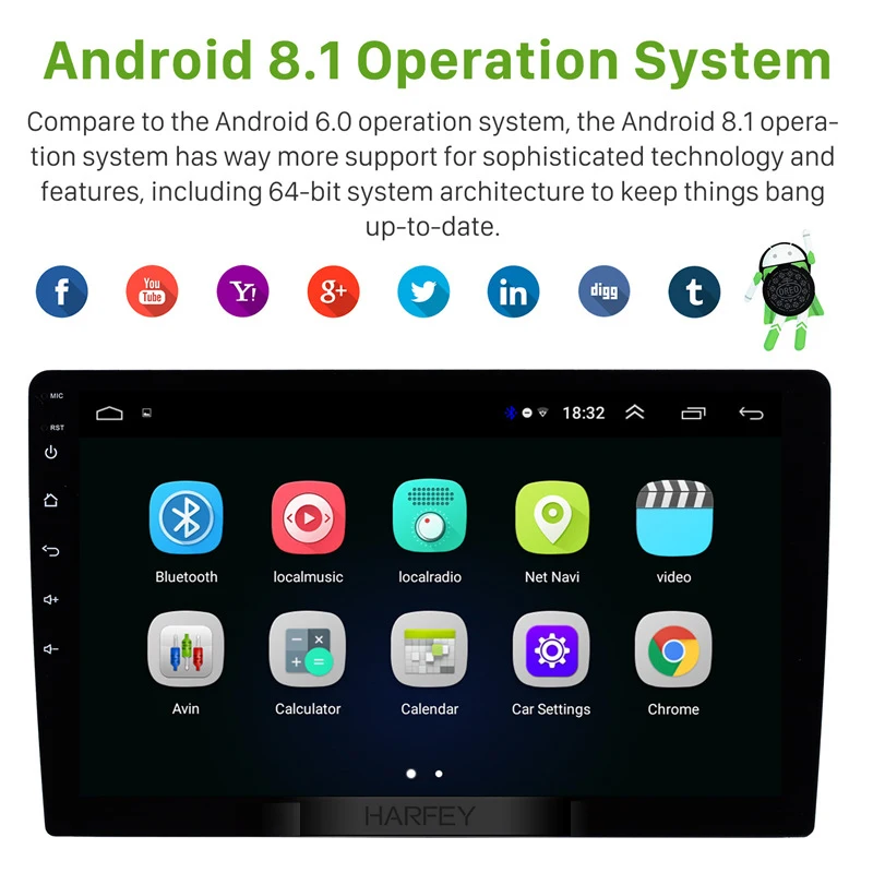 Harfey HD сенсорный экран 10 1 "Универсальный Android 8 2Din автомобильный Радио