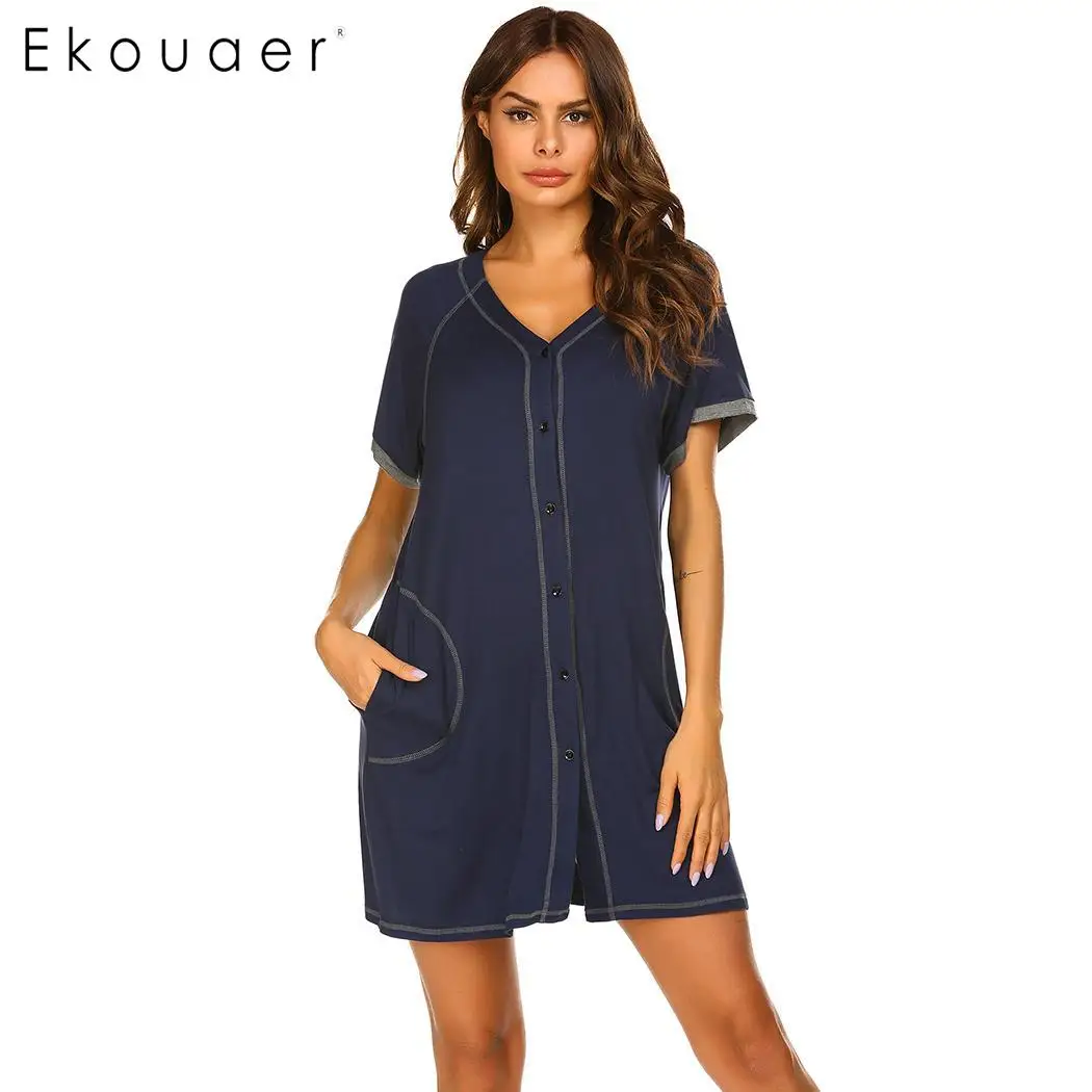 Ekouaer/женские сорочки ночная рубашка летняя одежда для сна короткий рукав