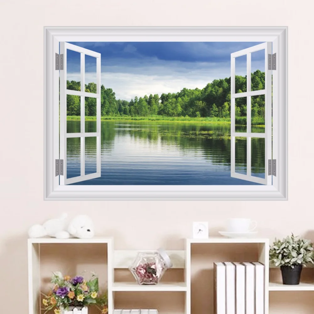Natural Forest Tree Wall Sticker Living Room Bedroom TV Background Sofa home Decor 3D Window Decals Mural Poster | Дом и сад