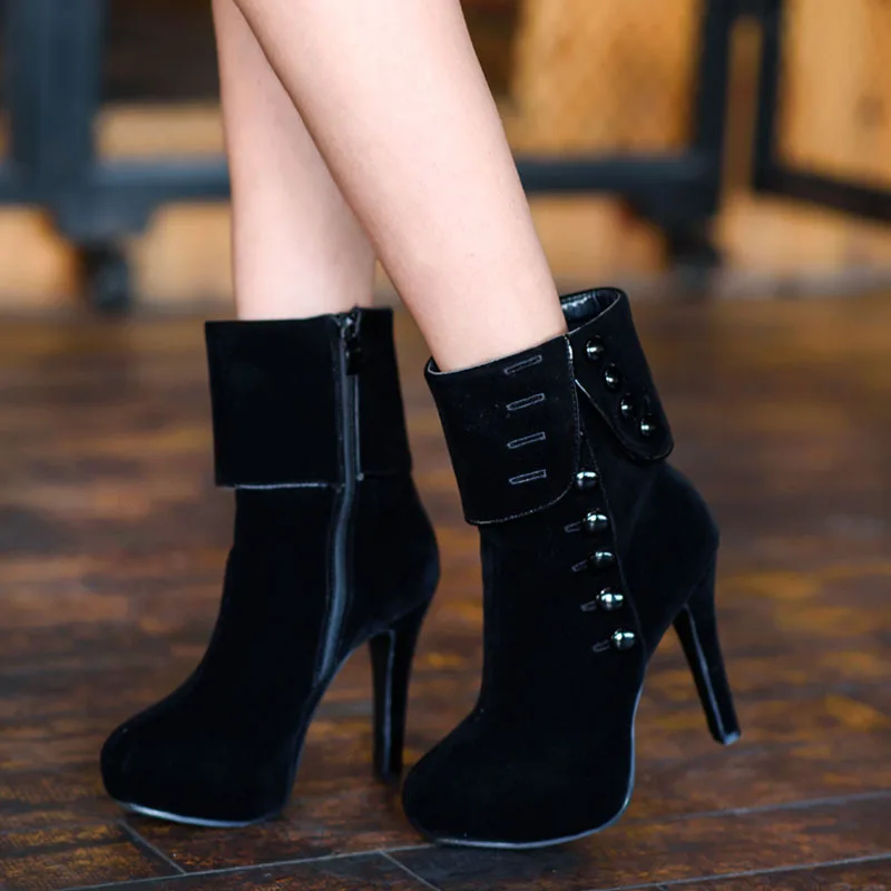 

Fashion Women 12cm High Heel Boot for Party Runway Winter Autumn Elegant Ladies Short Shoes botas zapatos mujer