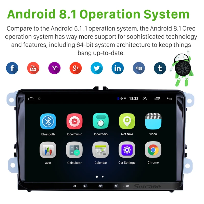 Seicane ram 2 Гб rom 32 ГБ 9 дюймов Android 8,1 автомобильный Радио gps мультимедийный плеер для VW/Volkswagen/Golf/Tiguan/Passat
