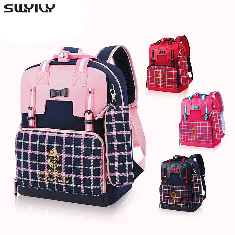 

SWYIVY School Bag Double Shoulder Backpack For Teenage Girls Boys Children Schoolbag Backpack Lattic Canvas Backbag