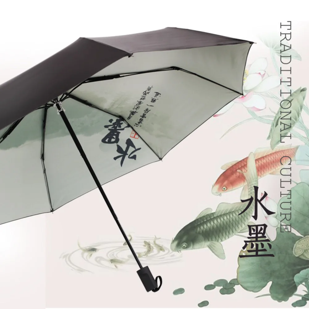 Simanfei Three Folding Art Ink Painting Umbrella 2017 New Women Sunny Waterproof Umbrellas Parasol Chinese Style Loyus | Дом и сад