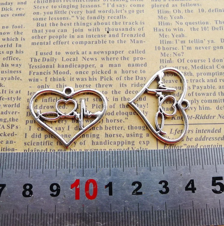 

70pcs Exquisite Love ECG charms pendants 25*31mm Antique silver bag accessories craft Jewelry earring bracelet necklace anklet