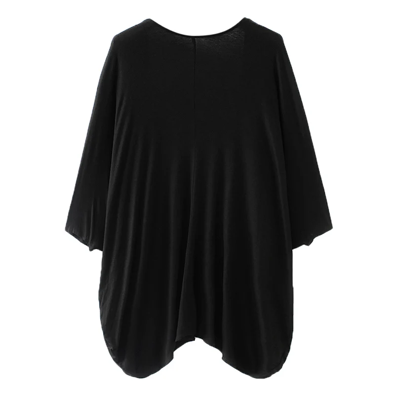 Casual Women Autumn Cotton Knitted Cardigan Solid Color Batwing Half Sleeve Asymmetric Open Front Plus Size Loose Thin Coat Cape |