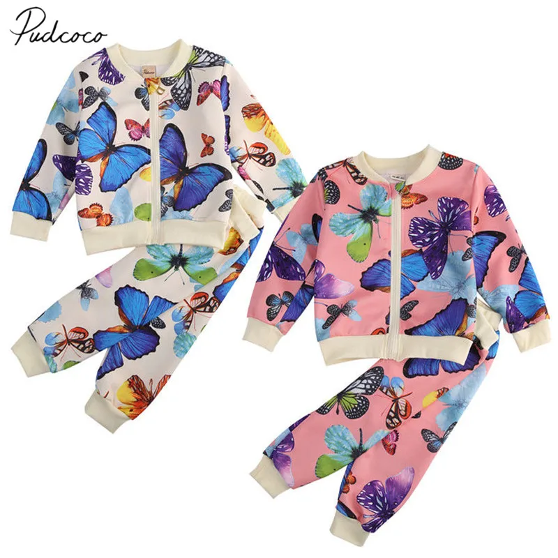 2 шт. куртка на молнии с длинным рукавом и принтом бабочек|Комплекты одежды для