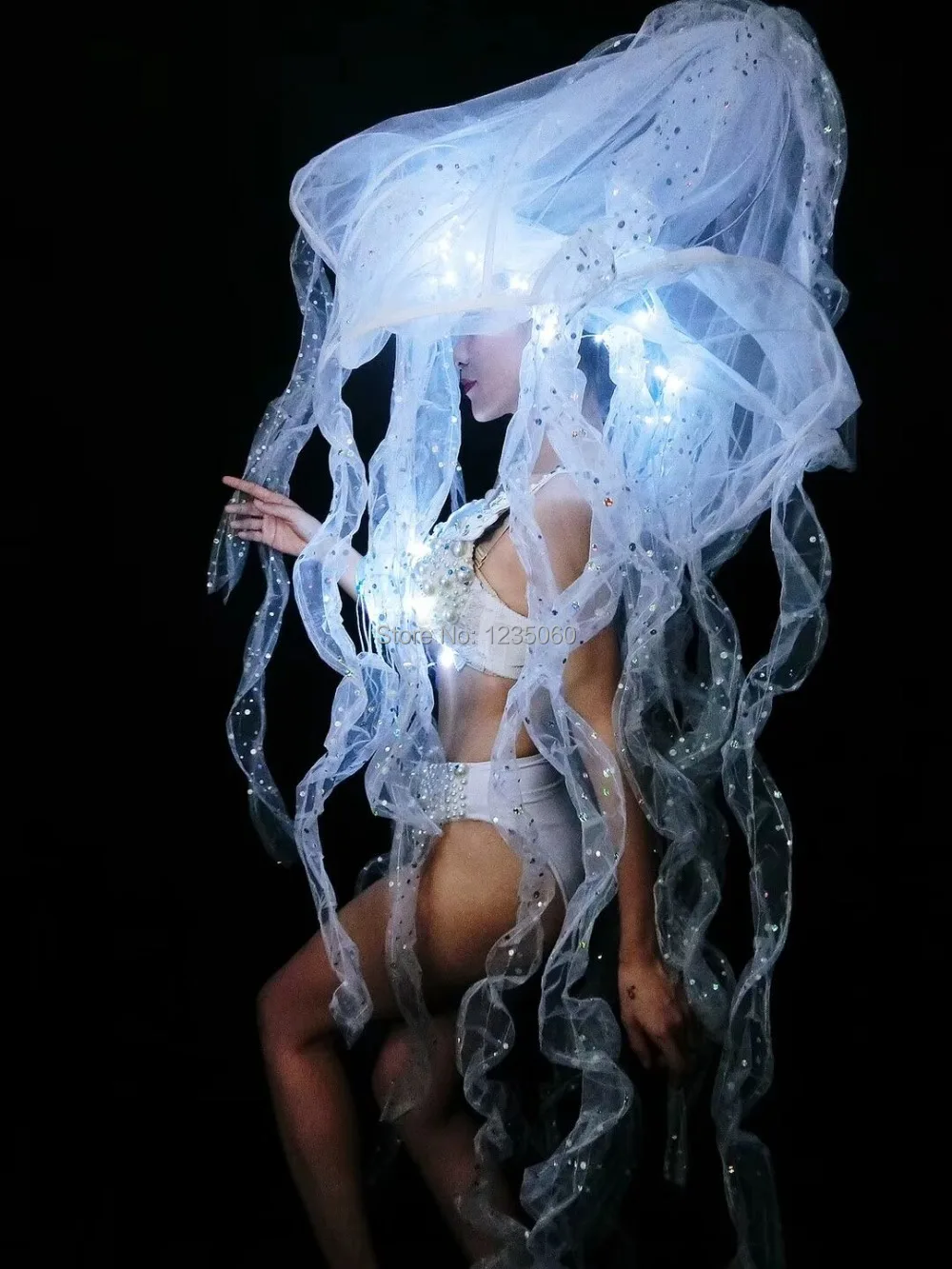 Пикантные белые Жемчужное бикини Для женщин костюм LED бюстгальтер с кристаллами