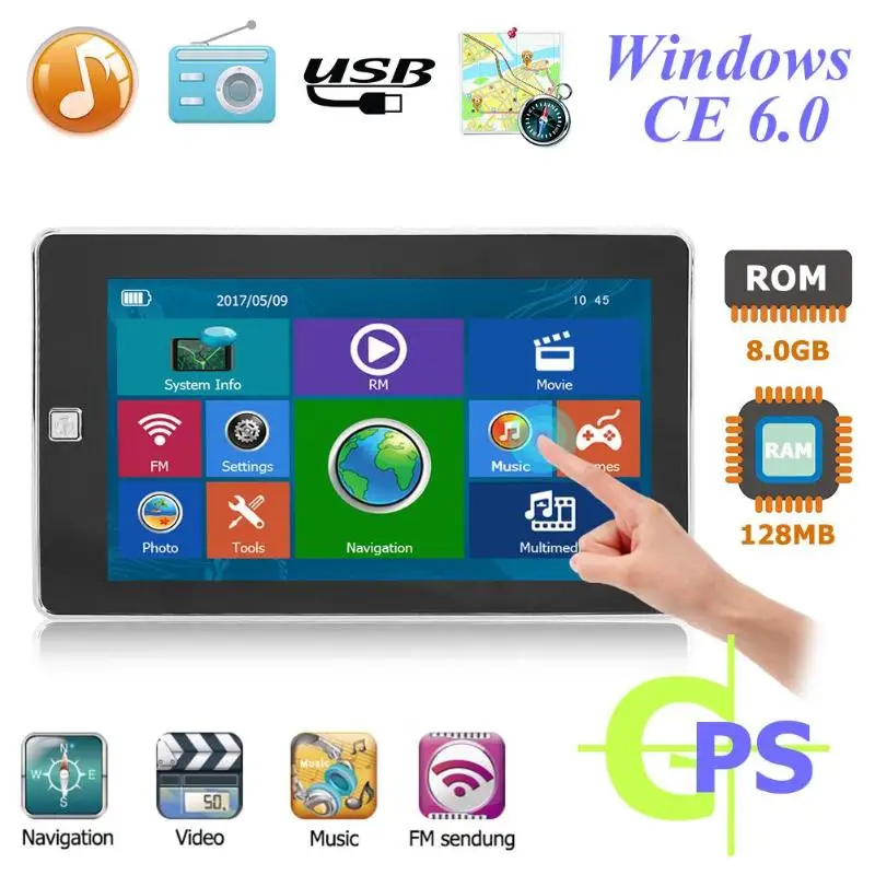 128 м 8 ГБ портативный 7 дюймовый HD Автомобильный GPS навигатор FM Bluetooth AVIN Navitel 2019