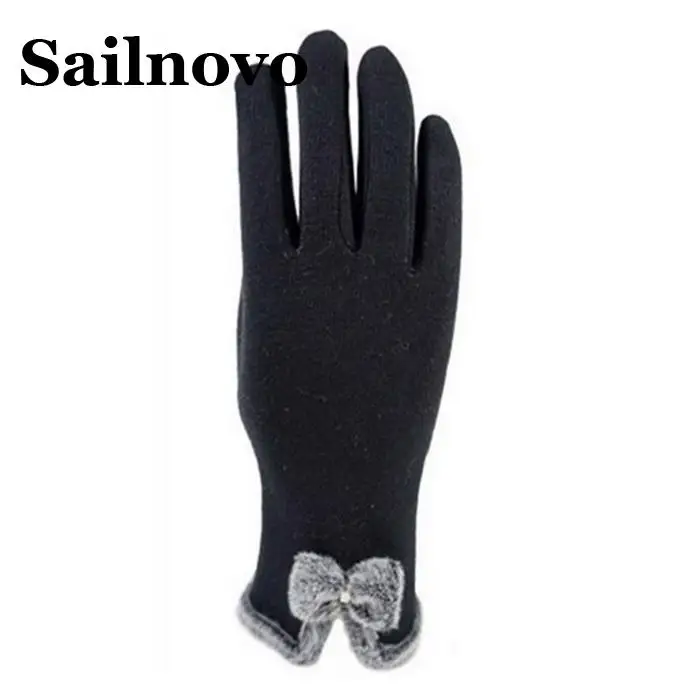 Sailnovo 1Pair Women Fashion Bow Velvet Gloves Lined Touch Screen Warm Winter Casual Guantes Moto Motorcycle | Автомобили и