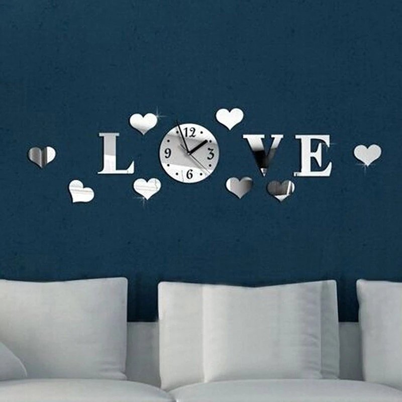 Любовь Настенные часы акриловые зеркало DIY дома гостиная украшения | Дом и сад