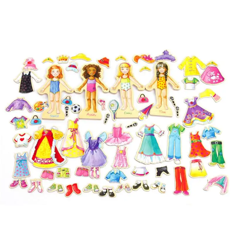 Фото Деревянное милое магнитное платье для девочек платье-кукла одежда смены игровые