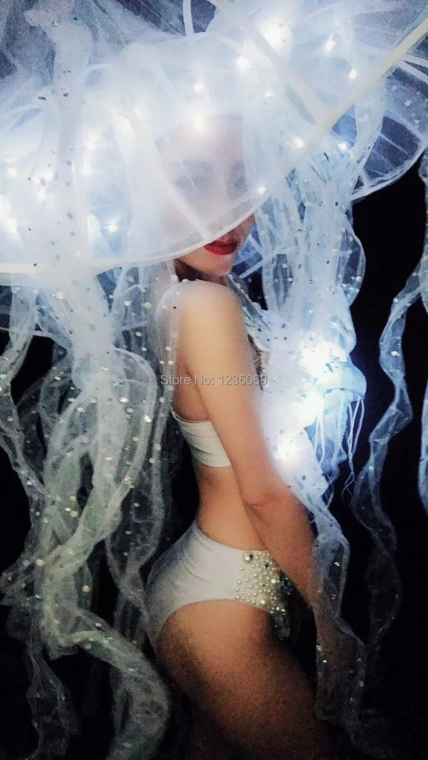 Пикантные белые Жемчужное бикини Для женщин костюм LED бюстгальтер с кристаллами