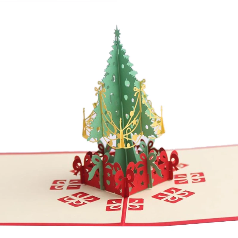 Фото 3 шт. Рождественская елка 3D Бумага Лазерная резка рождественские поздравительные