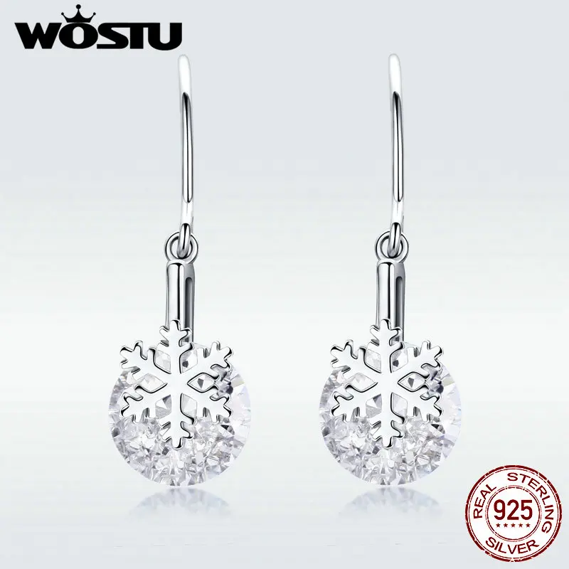 WOSTU 2019 новинка серьги капли 100% Настоящее 925 пробы серебро оригинал белый снег CZ