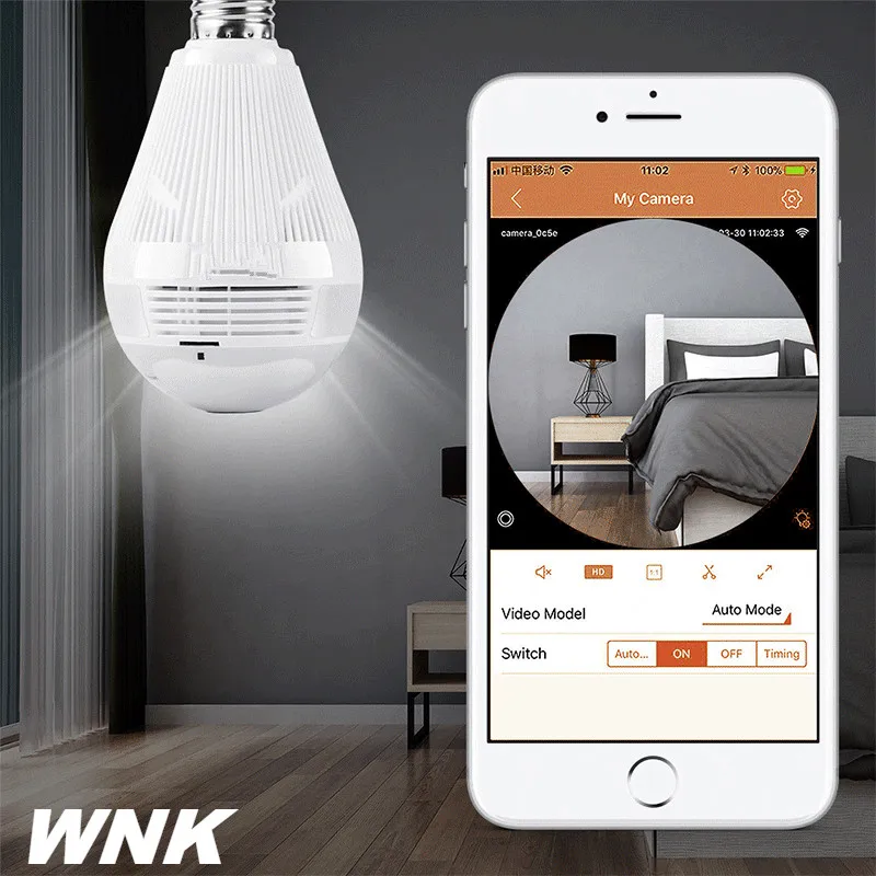 2019 WNK 720 P Fisheye IP Камера Wi Fi 360 градусов угол обзора лампа для наблюдения