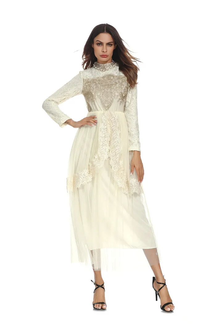 Мусульманское платье Abaya элегантный кружевной Халат средней длины Jubah Ramadan