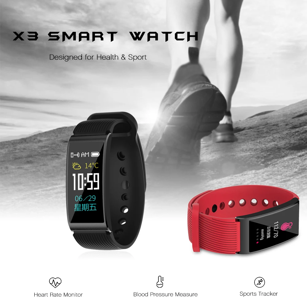 Microwear X3 спортивный смарт браслет IP68 Водонепроницаемый измерение артериального
