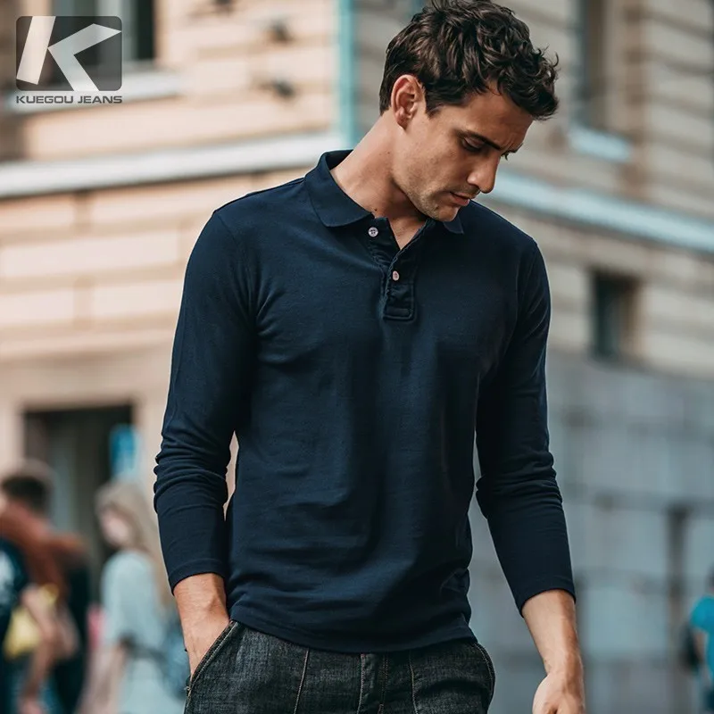 Мужская Однотонная рубашка с длинным рукавом Poloshirts модная облегающая одежда из