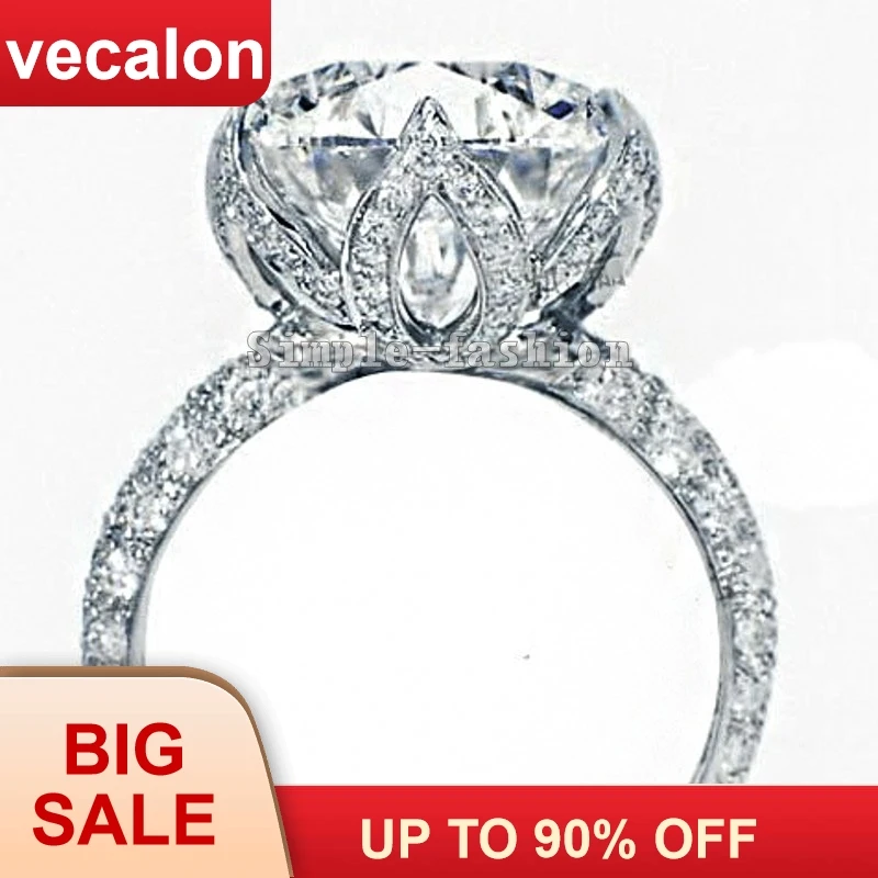 Vecalon 2016 новое романтическое женское кольцо с цветком 3ct AAAAA Циркон cz серебро 925