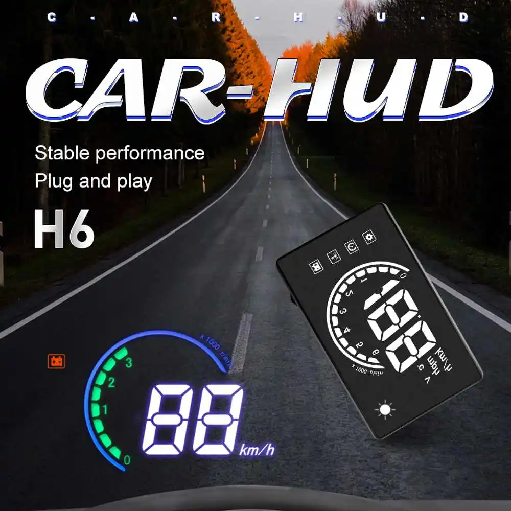 Color Light H6 3.8 Inch Hud Car Heads-Up Display Led Windshield Projector Obd2 Scanner Speed Warning Fuel Consumption Data Wit | Автомобили