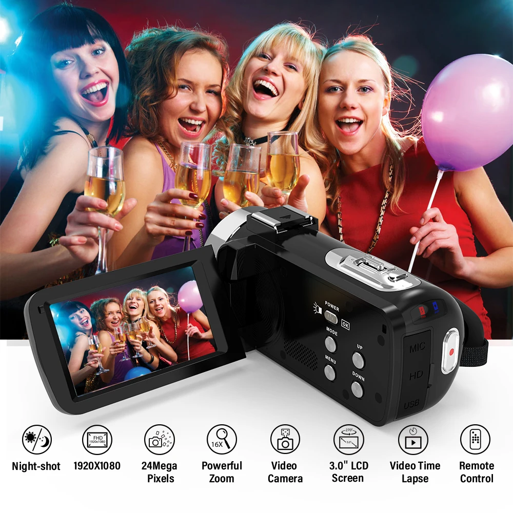 Andoer 1080P HD WiFi цифровая видеокамера + внешний микрофон 16X Zoom 3 0 &quotLCD сенсорный экран IR