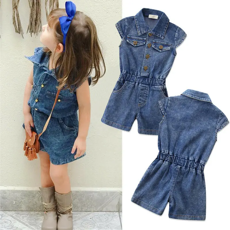 Детский Летний джинсовый комбинезон для маленьких девочек Милый с карманами и