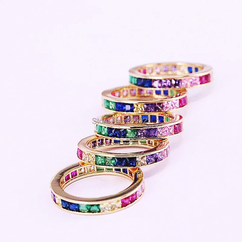 5Pcs Wholesale Fashion Jewelry Latest Gold Ring Designs for Girls Shiny Multi-Colored Rainbow Cz For Party | Украшения и