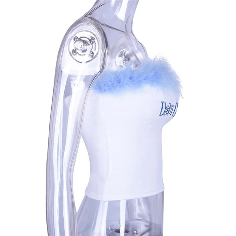 2019 Women Ruffle Frill Feather Tank Top Reflective Letter Print Bralet Buckle Tube Cami | Женская одежда