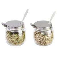2pcs spice jars sugar seasoning pepper corn starch salt condiment jars container shakers with stainless steel lid and spoon