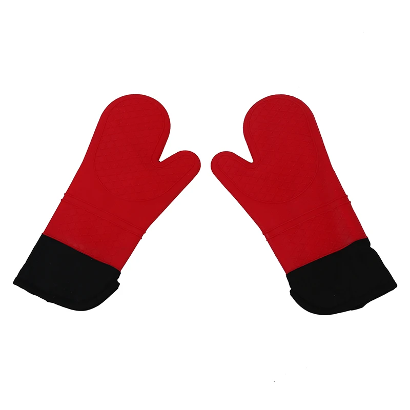 2pcs Red Silicone Kitchen Oven Mitt Glove Potholder with Extra Long Canvas Sleeve Stitching for Grilling and BBQ /barbecue Hea | Дом и сад
