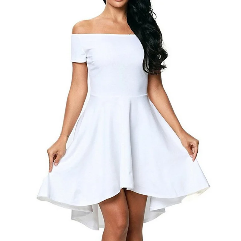 Женское летнее повседневное коктейльное короткое платье с открытыми плечами