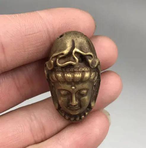 

Chinese Buddhism Pure Copper Brass Bronze Guanyin Bodhisattva Head Statue