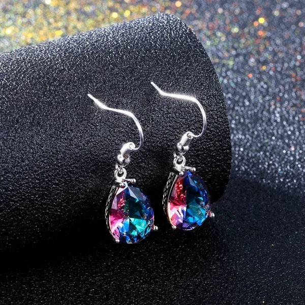 Красочные серьги капельки серебристого цвета S925 радужные висячие обсидиан