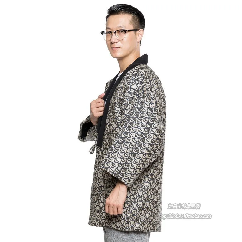 Мужское и женское теплое кимоно Haori стеганое хлопковое верхняя одежда в японском