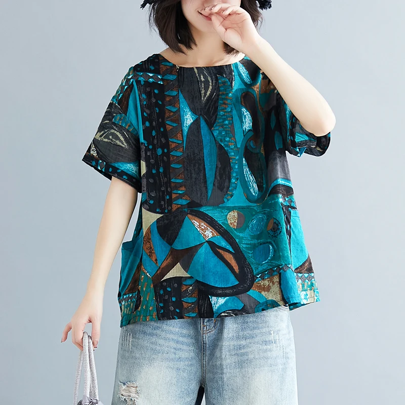 Большие размеры женская футболка с принтом летние корейские повседневные