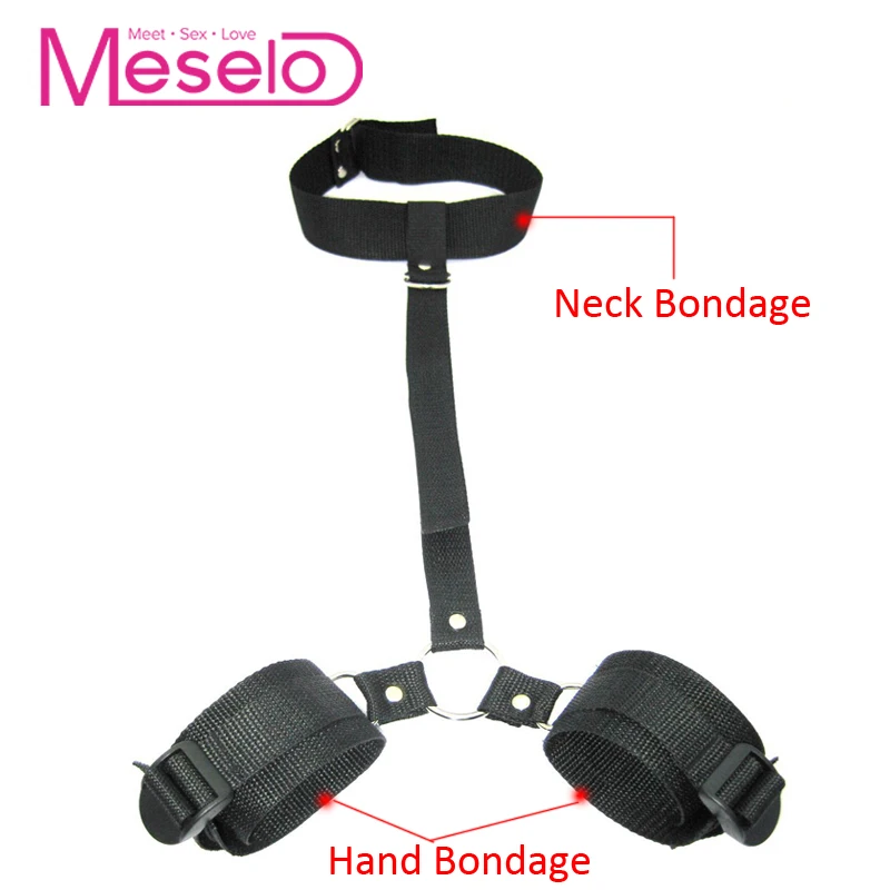 Ошейник-поводок с наручниками Meselo для секс-рабства. Игра для взрослых, БДСМ-бондаж, ограничения на лодыжки и руки. Фетиш-эротические игрушки для пар.