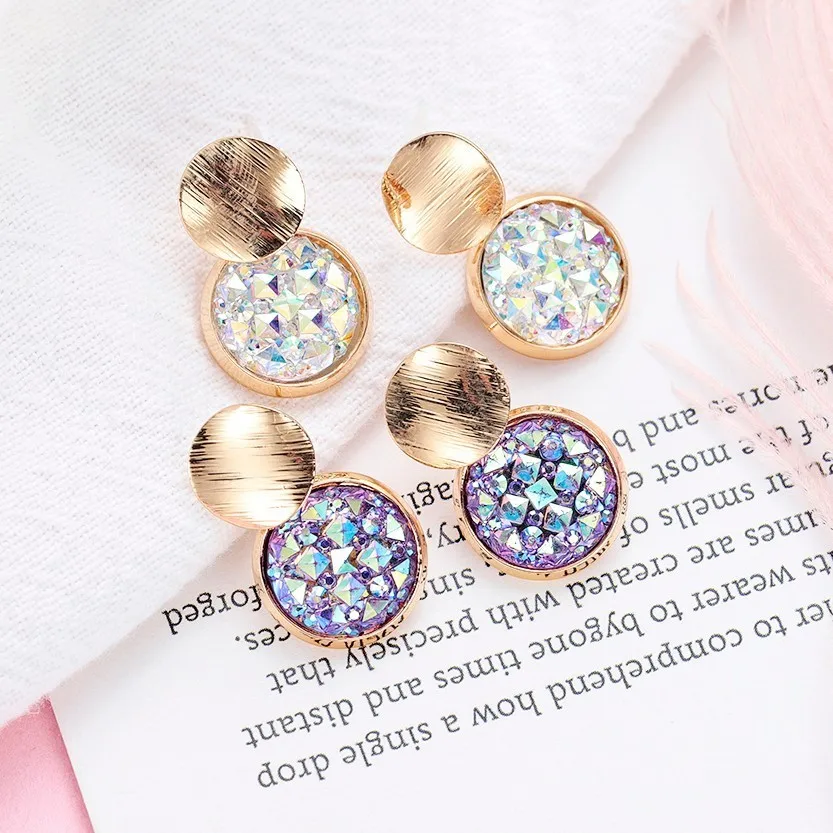 Крошечные геометрические Кристальные серьги Модный золотой неровный Круглый