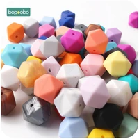 bopoobo 100pc 17mm silicone hexagon beads silicone baby teether silicone beads for necklace safe toys silicone tiny rod