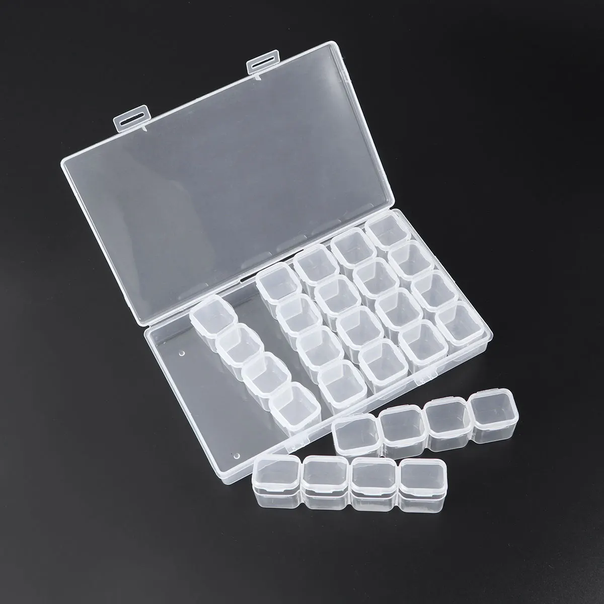 Clear Plastic Jewellery Case Organizer Storage Container with Removable Dividers 28 Grids Nail Art Beads Earrings Display | Дом и сад