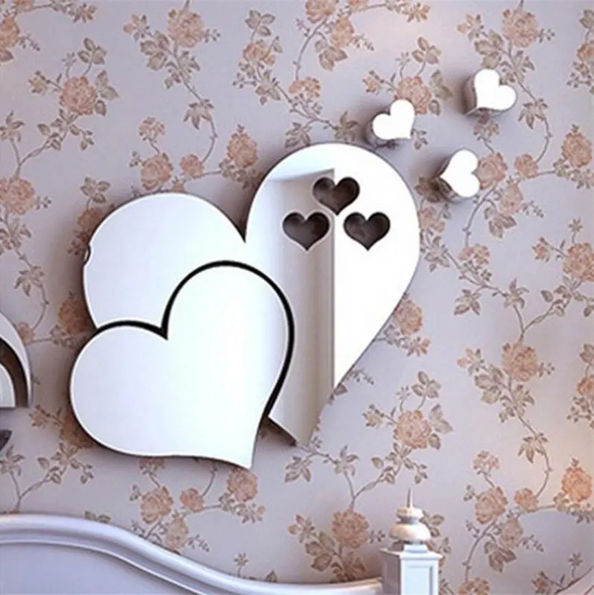 3D зеркало стена с сердечками стикеры Наклейка DIY дома книги по искусству росписи