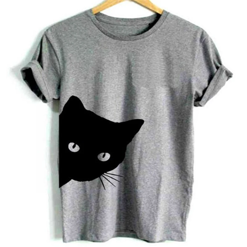 Летние женские футболки с принтом кота хлопковые повседневные Забавные топы