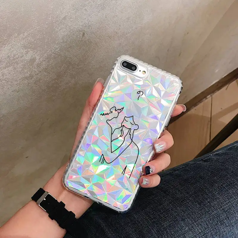 STROLLIFE New Glitter Diamond Texture Phone Case for iPhoneX XS Max XR Lovely Couples Cover IPhone8 6s 7 Plus Soft TPU Shell |