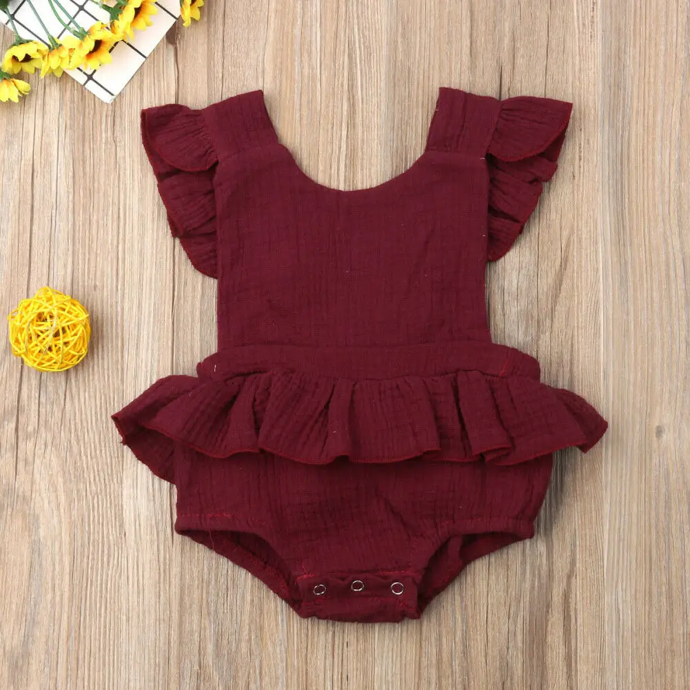 

Pudcoco Baby Girl Jumpsuits UK Newborn Baby Girl Ruffle Cotton Bodysuit Jumpsuit Outfit Sunsuit 0-18M