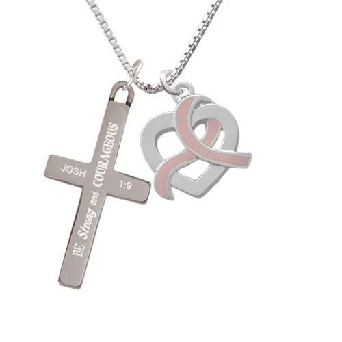 Контур сердца с розовой лентой крепкое и мужественное крест ожерелье|Подвески| |