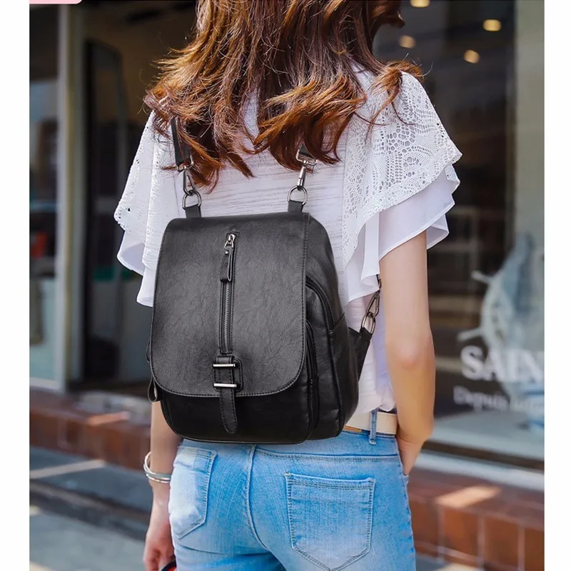 Женские кожаные рюкзаки Sac A Dos винтажные однотонные многофункциональные для