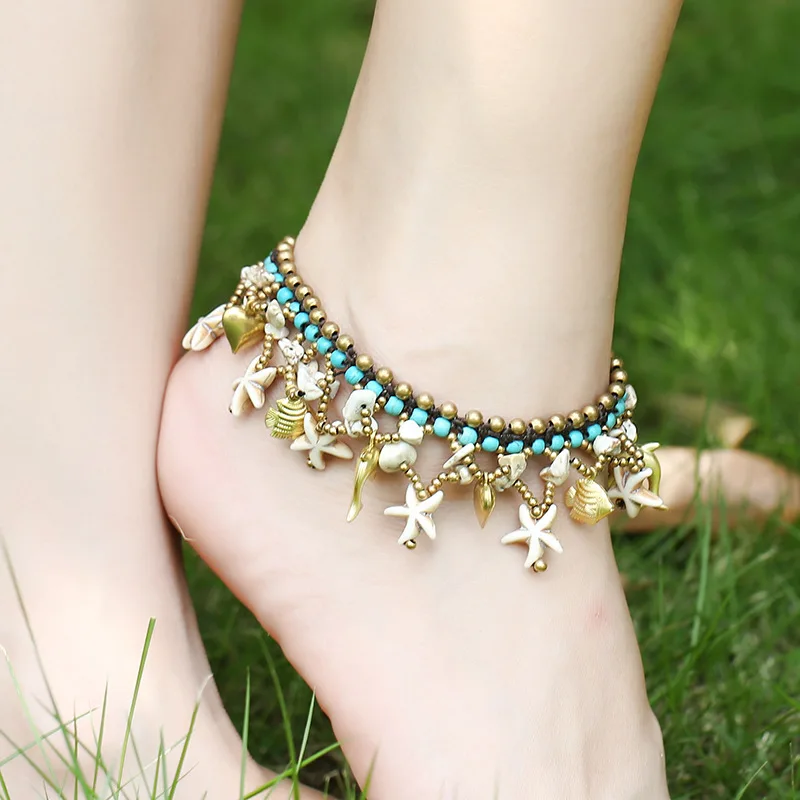 

Beach Jewelry Bell Dolphin Starfish Beads Anklets Chain Bracelet Women Girls Cheville Barefoot Sandals Anklet Bohemia