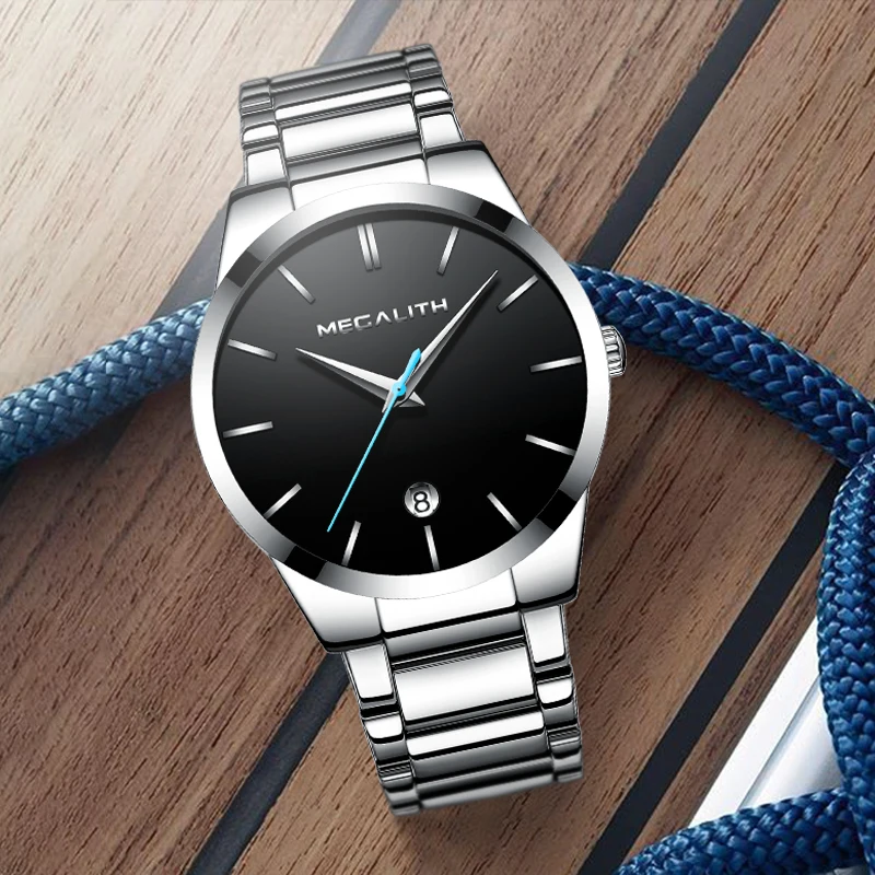 MEGALITH Роскошные Кварцевые часы для мужчин водонепроницаемые аналоговые