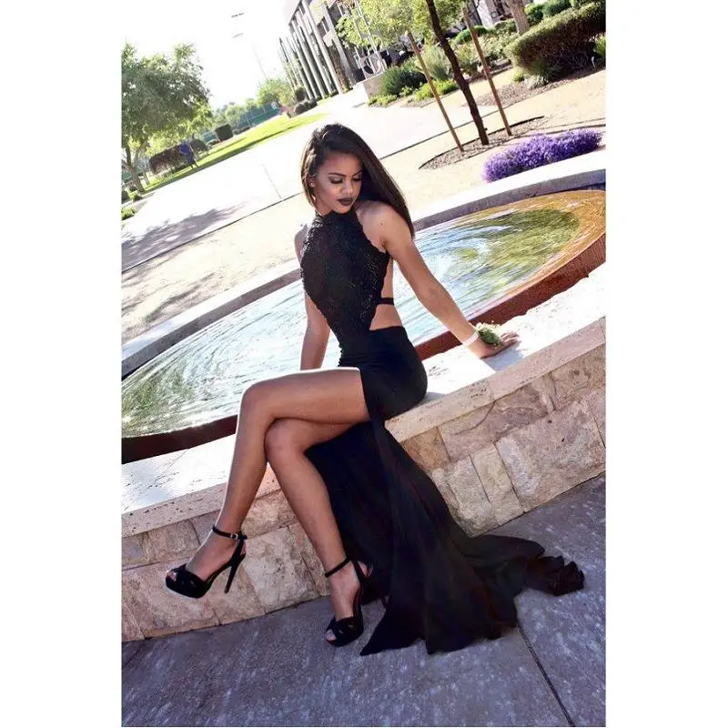 

Sexy Black Backless Mermaid Prom Dresses 2021 vestido de gala Side Split Imported Party Dress Custom Made Formal Gowns