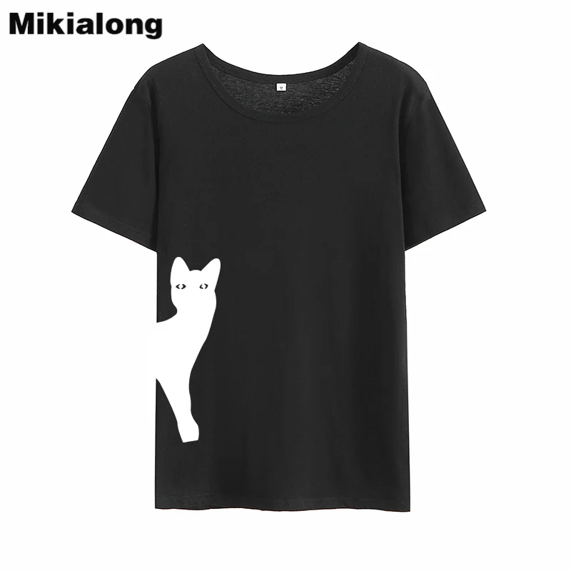 Футболка Mikialong с мультяшным котом женские летние футболки графическим рисунком