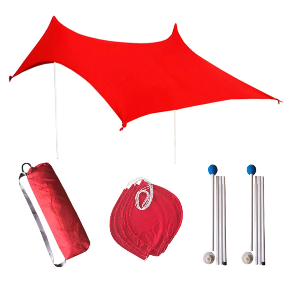 

SPF 50+ Camping Grande Beach Tent Sun Shade Awning Canopy with Sandbag Anchors Pole Outdoor Activities Equipment Portable